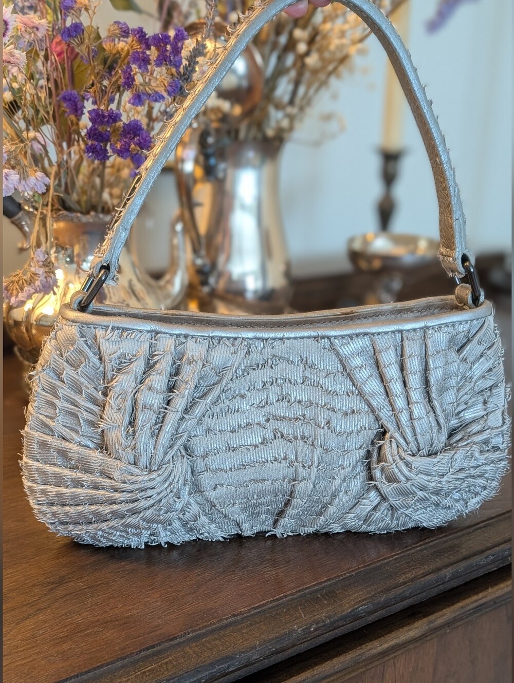 Burberry Silver Textured Fringe Prorsum Shoulder Bag